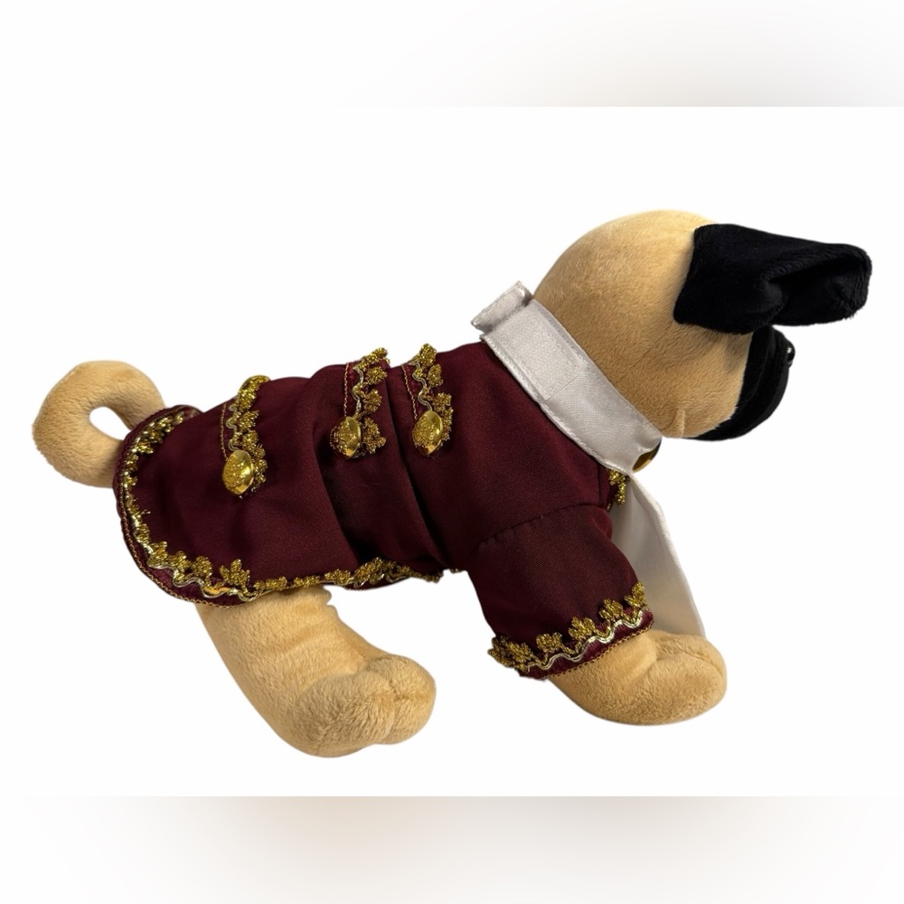 Elegant 2 Piece Burgundy Dog Royal Prince Costume with Gold Accents size S